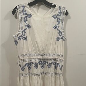 Zara White and Blue Embroidered Maxi Dress